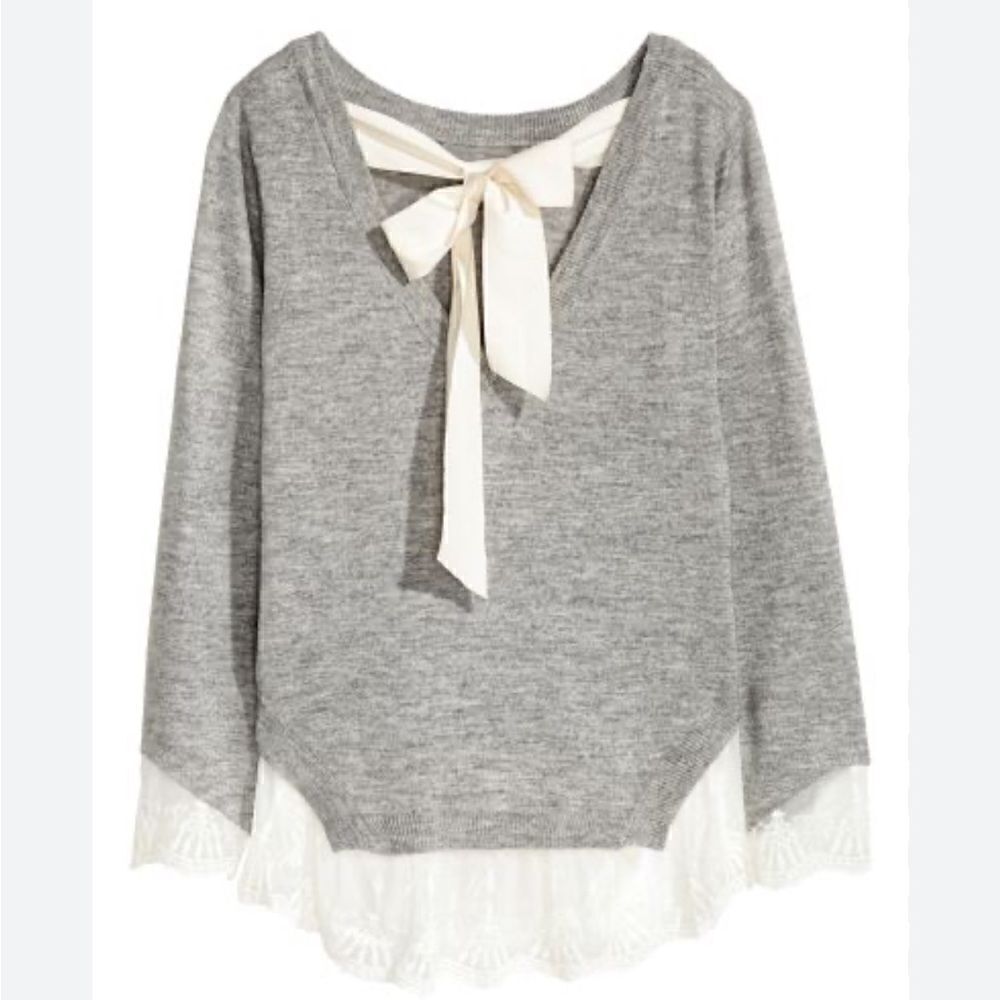 H&M Gray Lace-Trimmed Sweater, Small